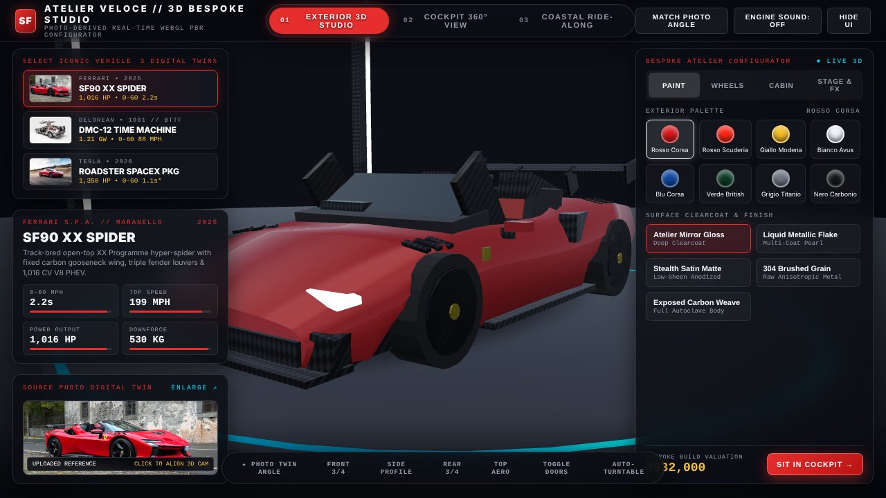 Supercar configurator, a screenshot of the build