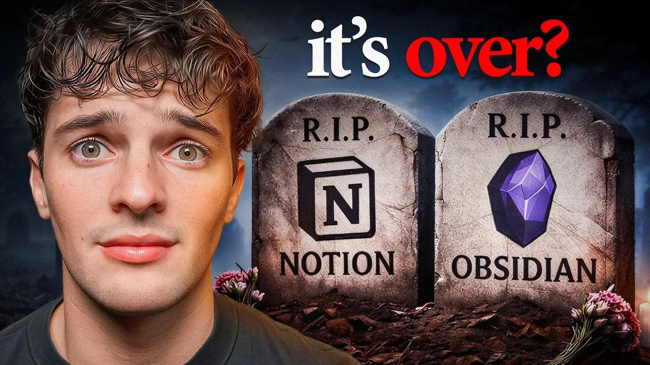 Thumbnail: it's over, with Notion and Obsidian tombstones